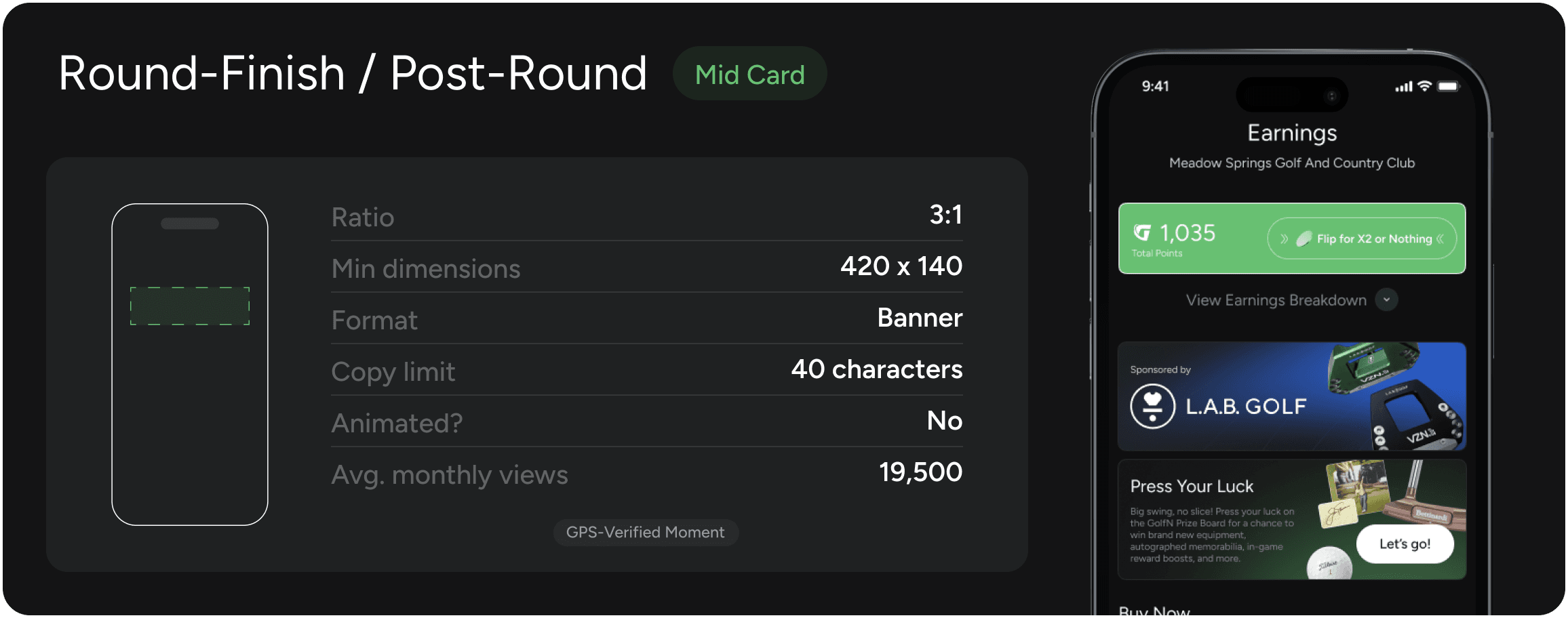 Round-Finish / Post-Round — live ad placement in the GolfN app