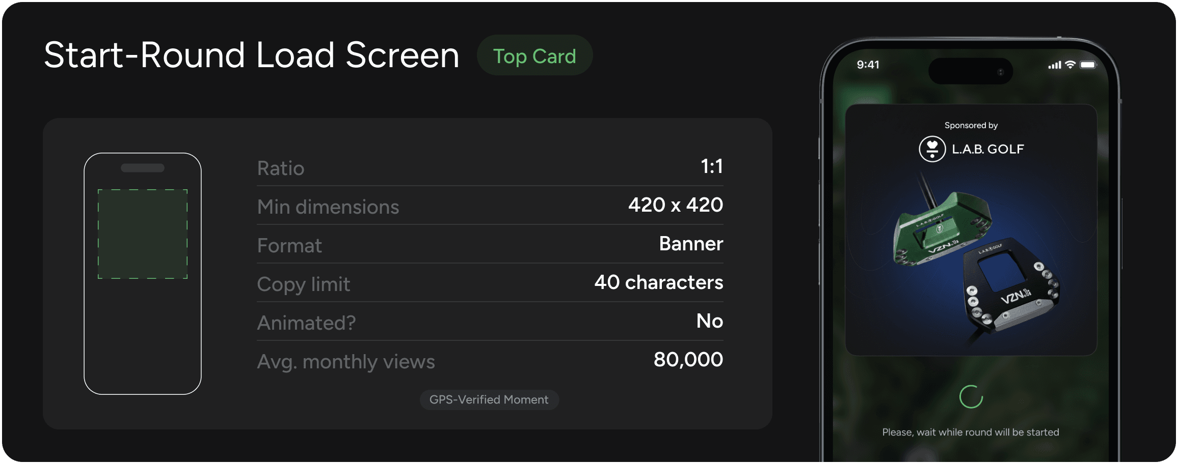 Start-Round Load Screen — live ad placement in the GolfN app