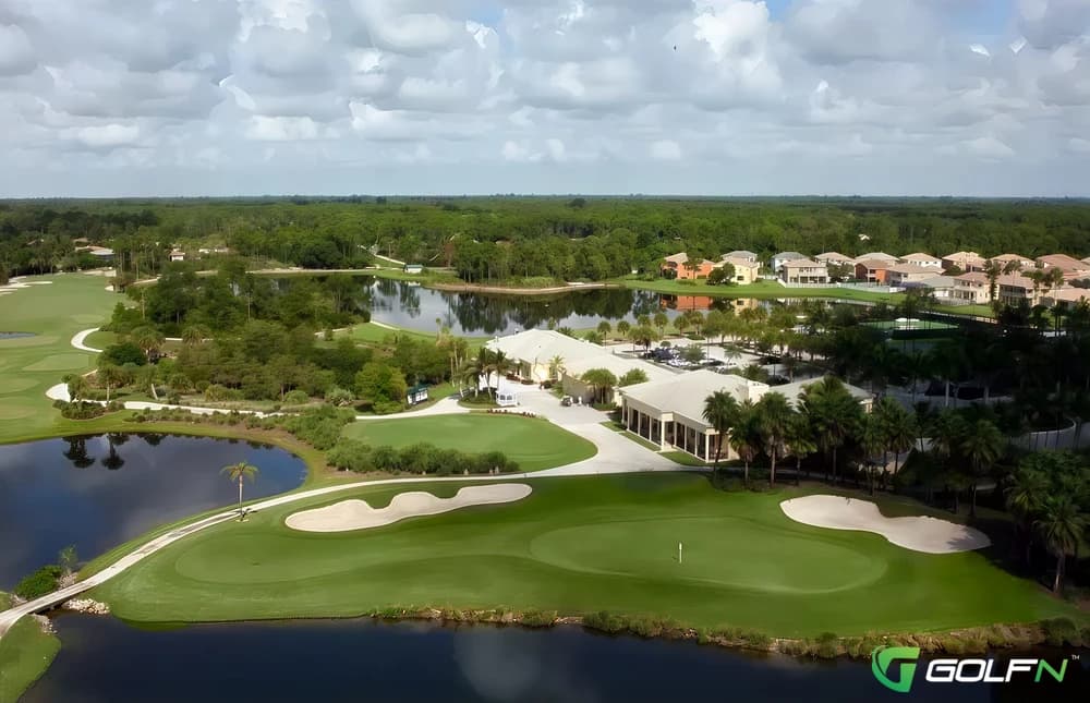 Madison Green Country Club in West Palm Beach, Florida — semi-private, 18-hole golf course, designed by Over a thousand palm trees line the course as do over 100 bunkers and 42 acres of shimmering lakes.