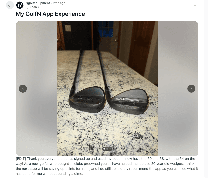 GolfN app Reddit User
